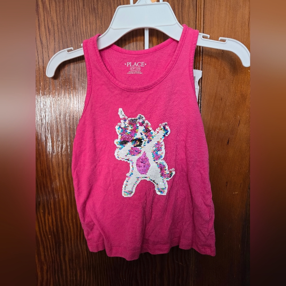 Children’s Place Girls Pink Unicorn Flip Sequin Tank Top Size SM (5/6)